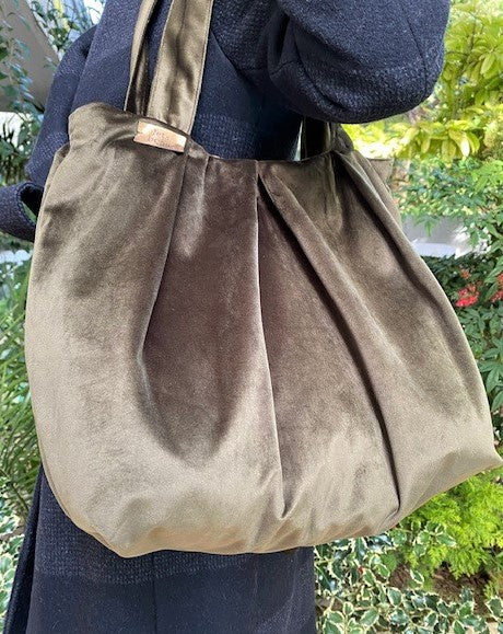 sinefo shopper bag λαδί βελουδο τσάντα ώμου
