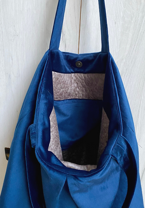 μεγάλη τσάντα βελούδινη μπλε τσαντα shopper bag