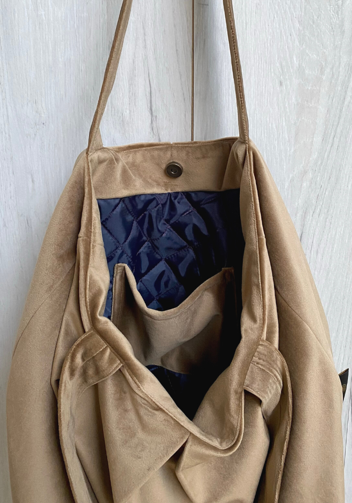 τσαντα ωμου απο βελούδο και καπιτονε velvet sinefo shopper bag