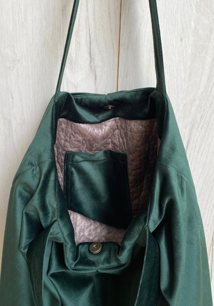 τσαντα πρασινη βελουδινη sinefo shopper bag velvet