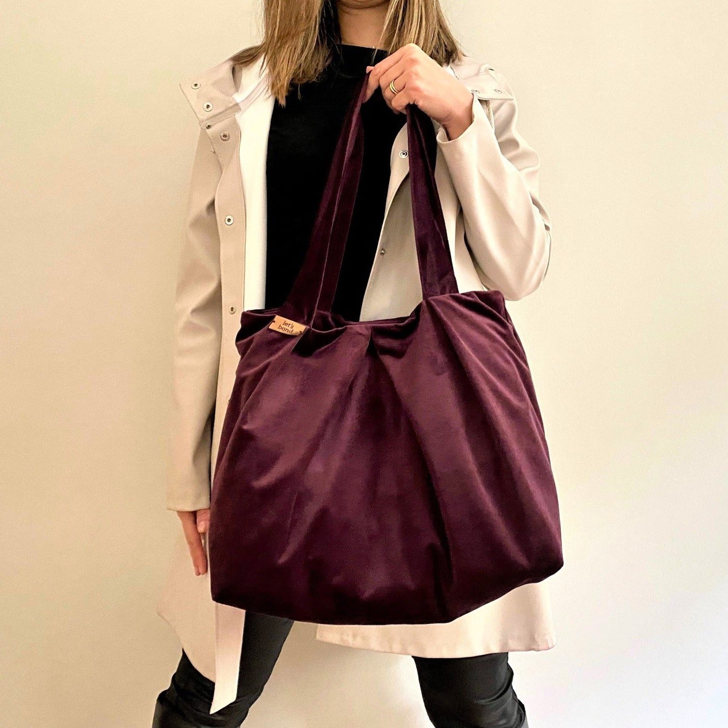 μεγάλη τσάντα υφασματινη μωβ τσαντα shopping bag